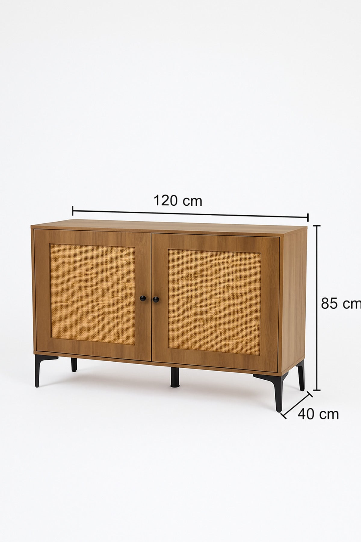Brown Rattan Console Table 120_40_85 cm Ð Modern Wooden Storage Cabinet with Black Metal Legs