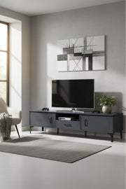 Elegant Dark Grey TV Table with Drawers and Open Shelf