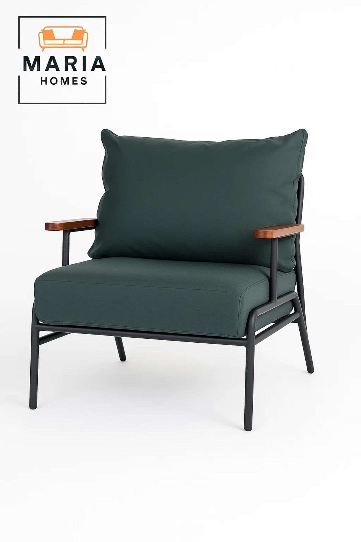 Lounge Armchair Ð Model F-869 Green with Metal Frame and Wooden Armrests