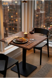 Square Café Table with Wooden Top and Metal Pedestal Base, Modern Bistro Dining Table for Restaurant, Coffee Shop, Kitchen and Breakfast Area