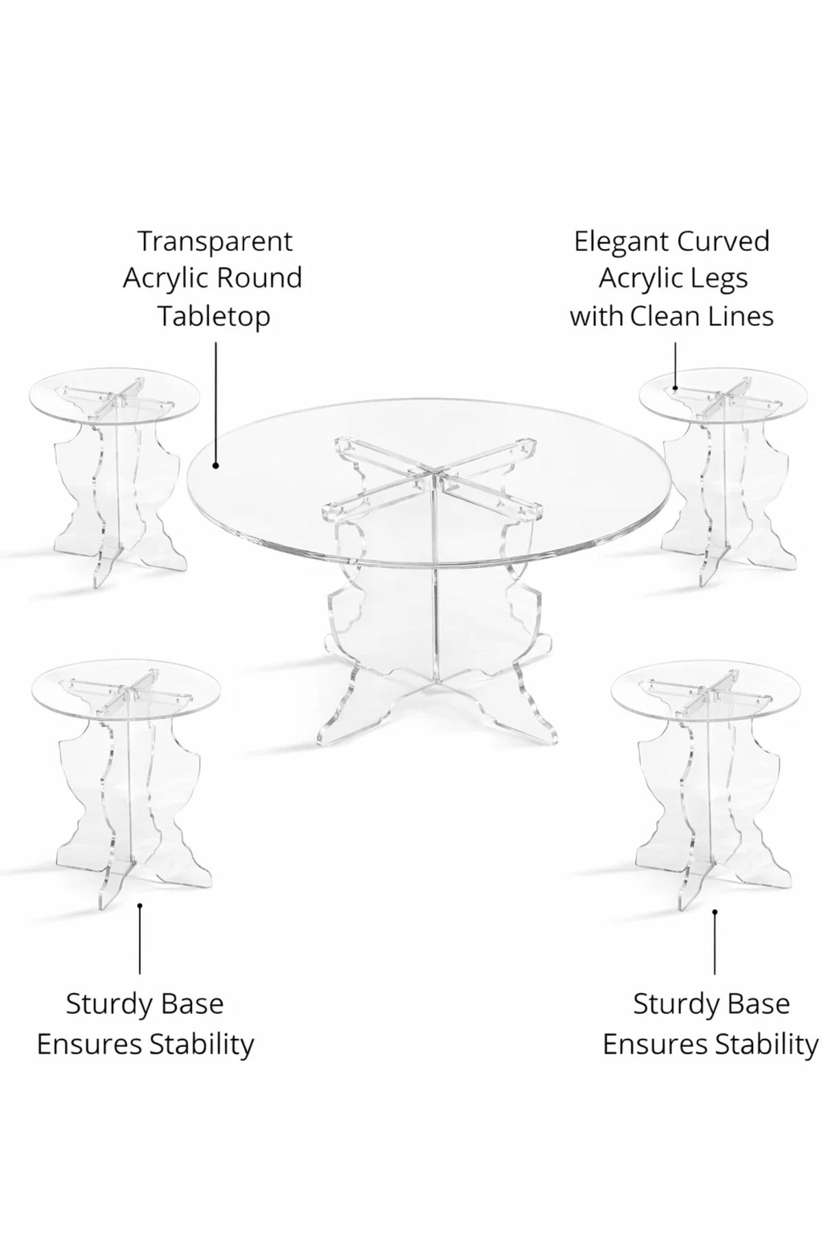 Transparent Acrylic Round Coffee Table Set with Four Side Tables Modern Luxury Living Room Decor