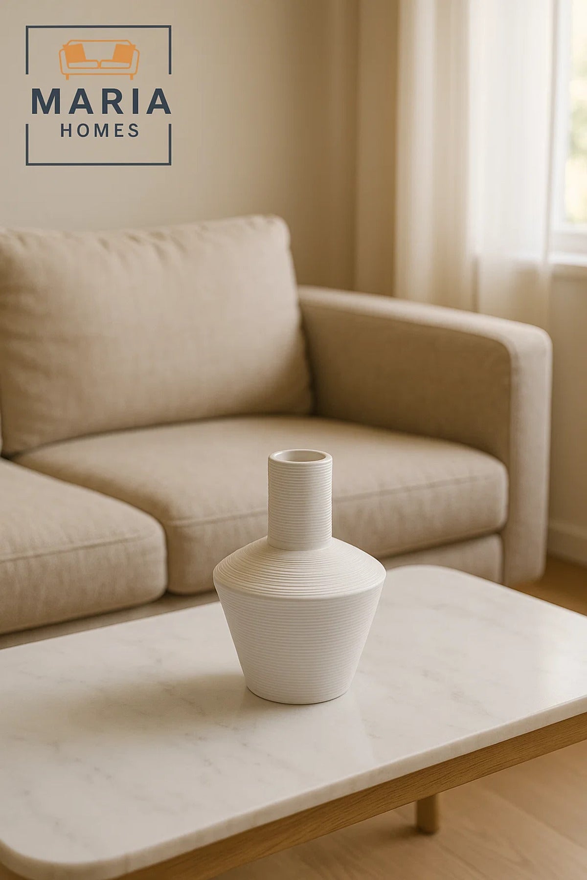 Modern White Decorative Vase Ð Ceramic Table Flower Vase with Textured Design