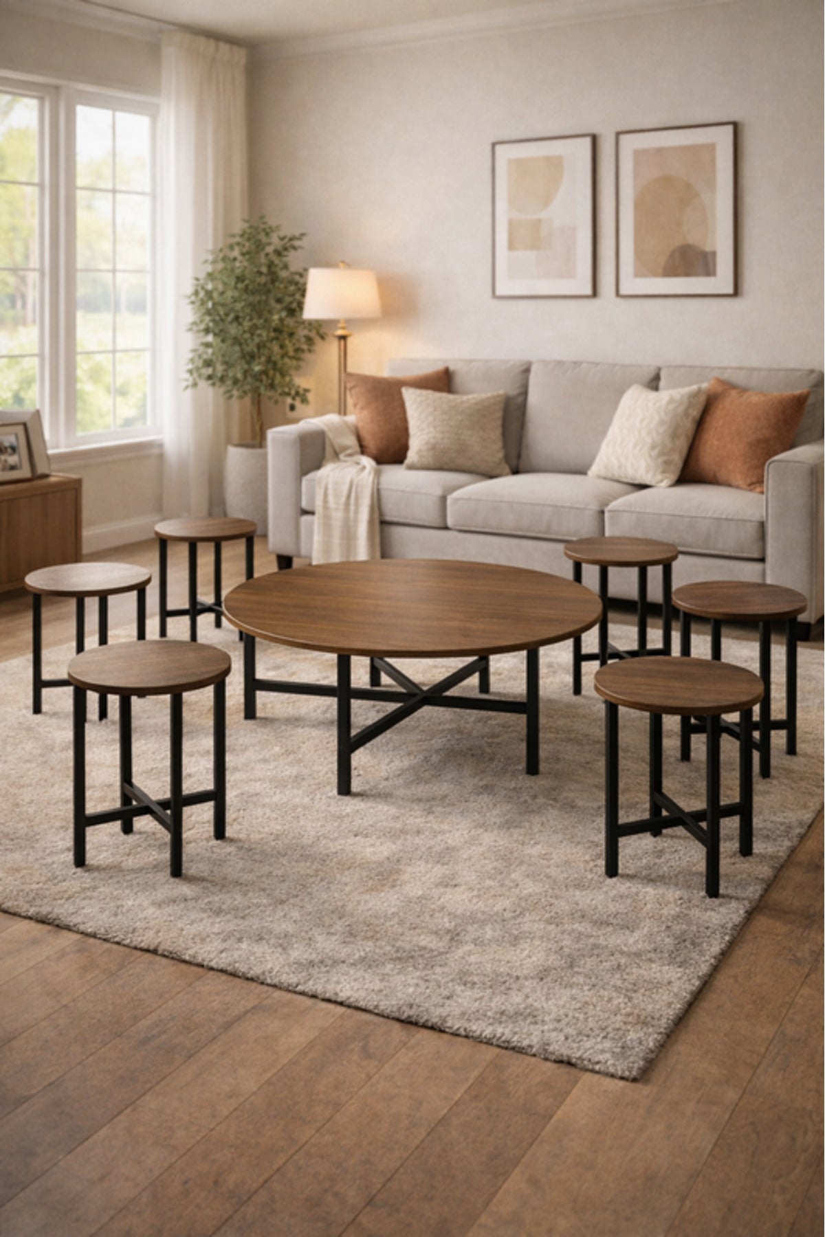 Brown B 1+6 Coffee Table Set √ê Stylish Design with 1 Large and 6 Side Tables