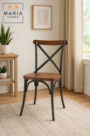 Industrial Style Cross Back Metal and Wood Chair Ð Rustic Dining or CafŽ Seating Solution