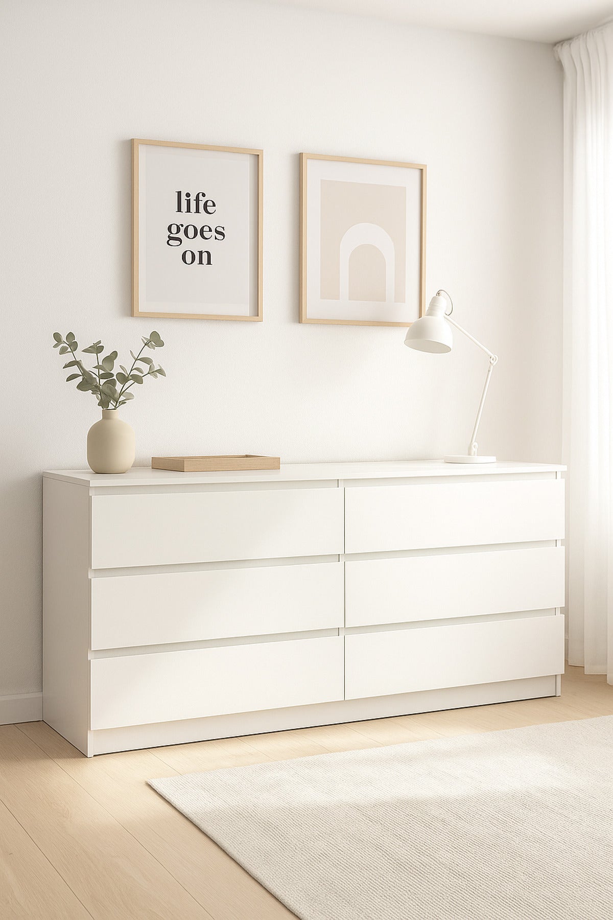 White Wooden Drawer Cabinet 160_48_79 cm Ð Modern 6-Drawer Dresser for Bedroom, Living Room & Office