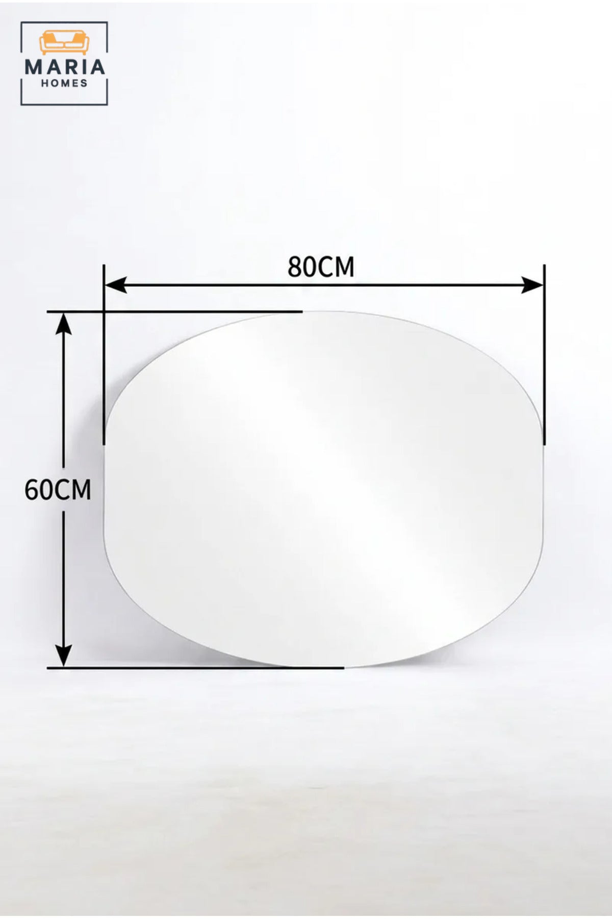Frameless Oval Wall Mirror 80 × 60 cm with Soft Curved Shape, Modern Decorative Mirror for Bathroom, Bedroom, Dressing Area, Hallway, Entryway and Vanity