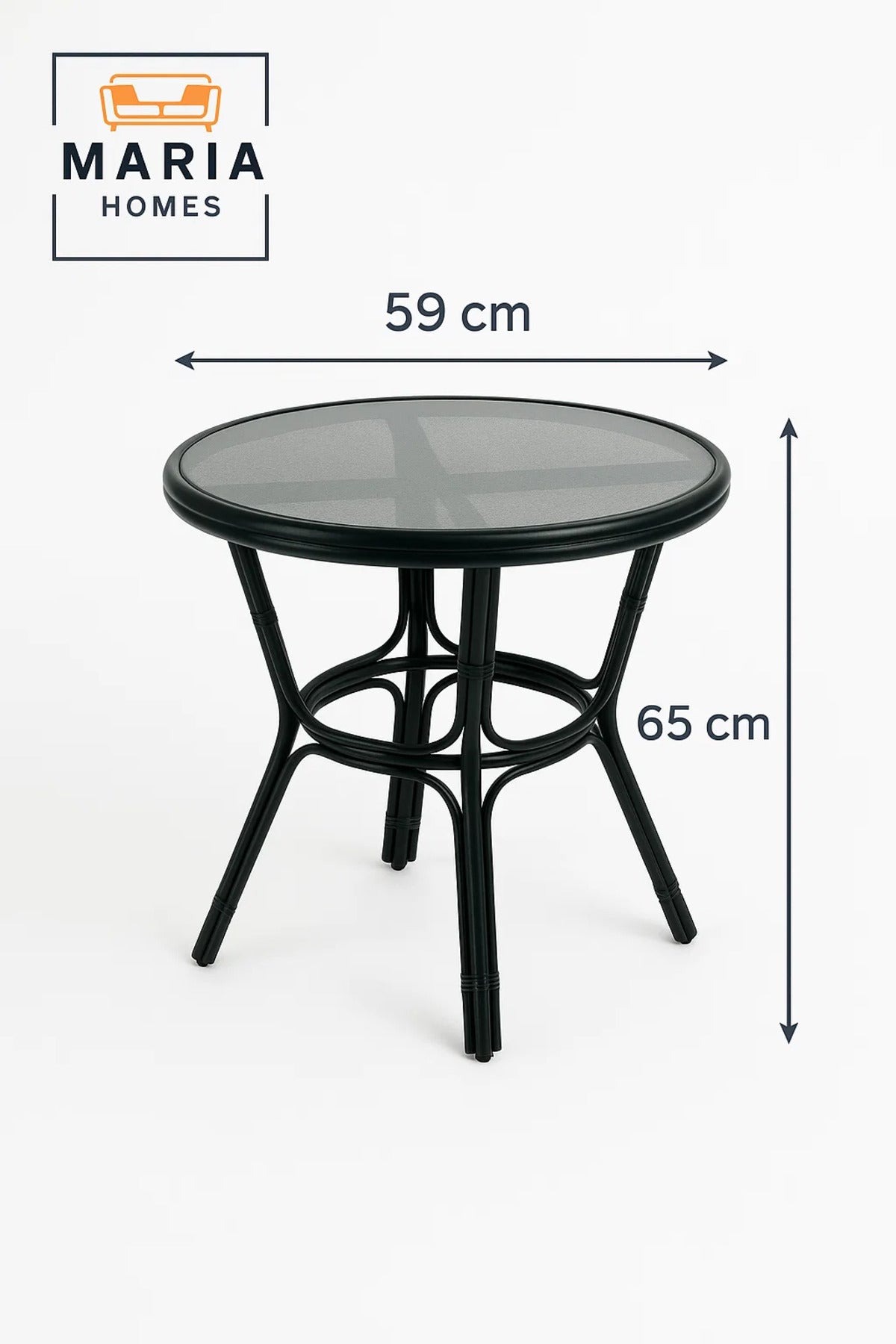 Round Black Rattan Bistro Table with Tempered Glass Top