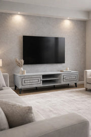 Elegant Grey TV Unit 180cm Wide Entertainment Center with Storage and Modern Legs for Living Area