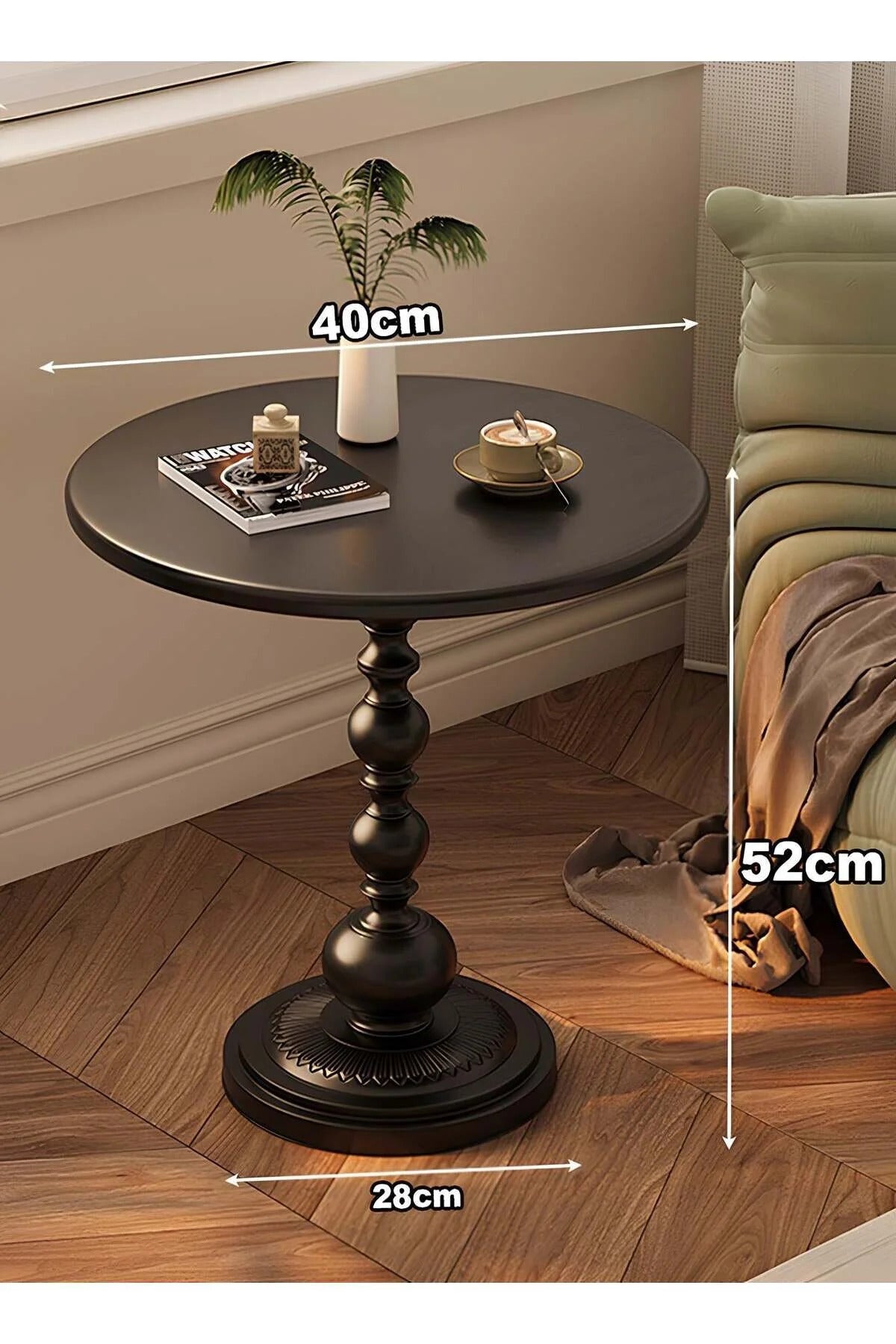 Metal Coffee & Bedside Table, Round Top, Waterproof, Rust-Resistant, Black, 52H x 40W x 28D cm