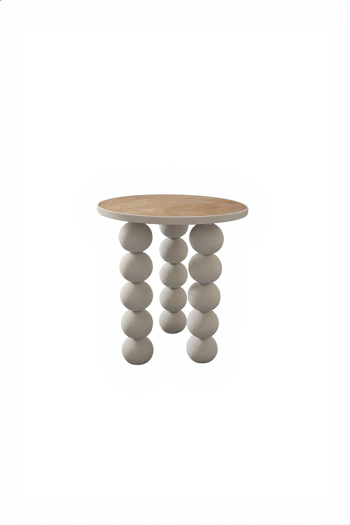 Stylish Beige Round Side Table with Unique Sphere Legs Wood Top for Modern Living Room Home