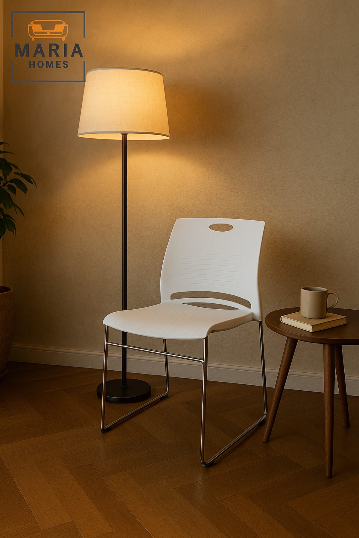 White Stackable Plastic Chair with Chrome Legs Ð Modern Office & Dining Seating