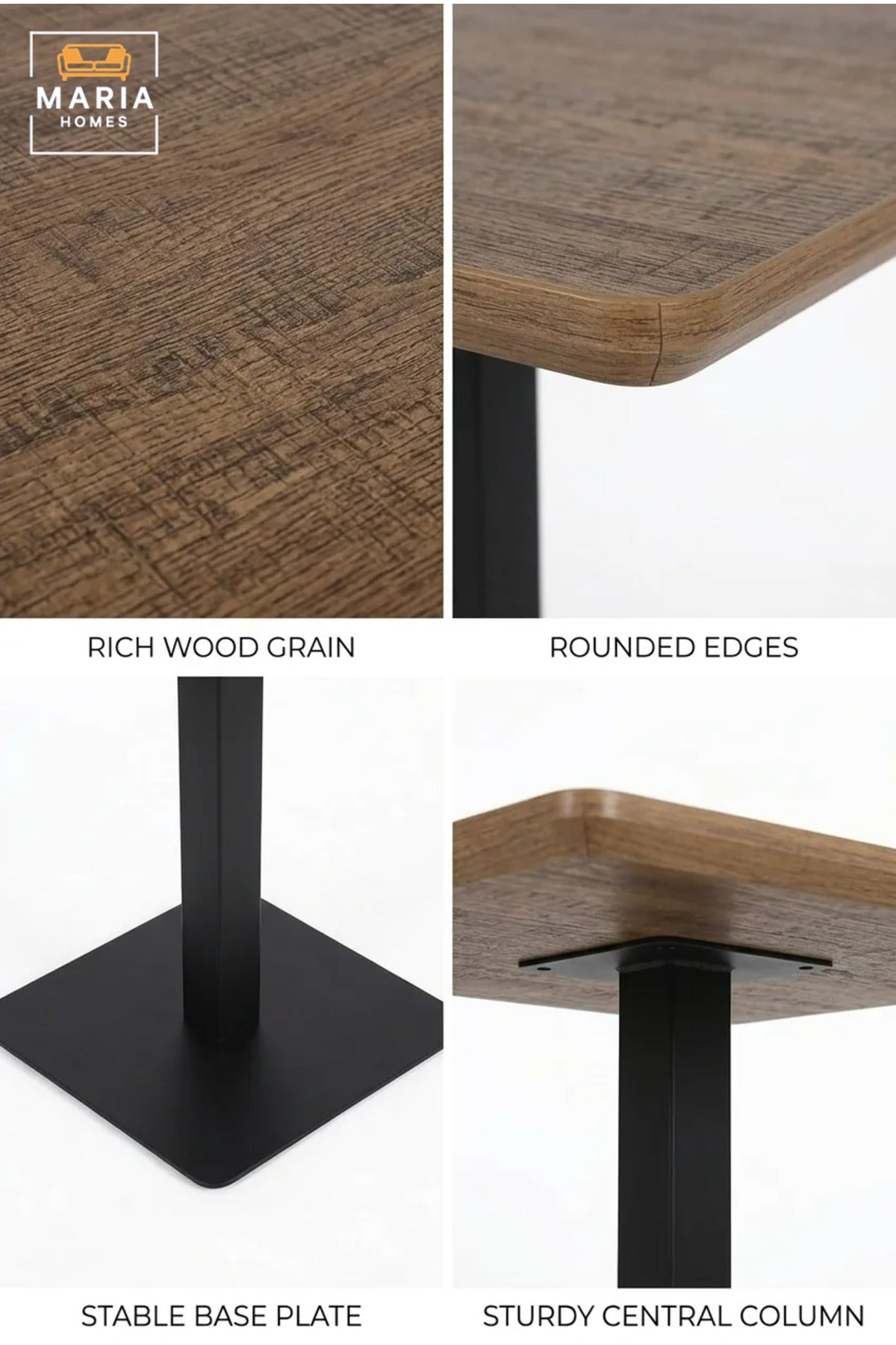 Modern Square Café Table with Wood-Effect Top and Black Pedestal Base for Coffee Shop, Restaurant, Bistro, Hotel and Indoor Dining Area