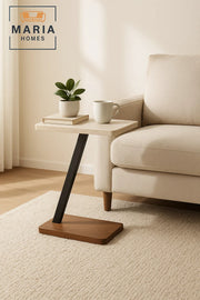 Modern Beige Marble C Shaped Side Table 40_25_60 cm Ð Sofa Laptop and Snack Table