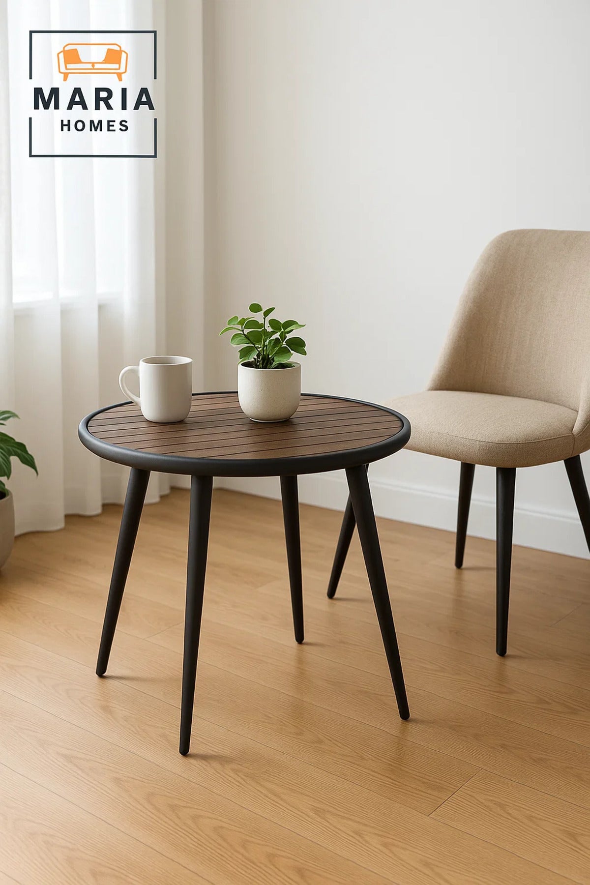 Modern Brown and Black Round Cafe Table 70x70x75 cm Outdoor Indoor Dining Table