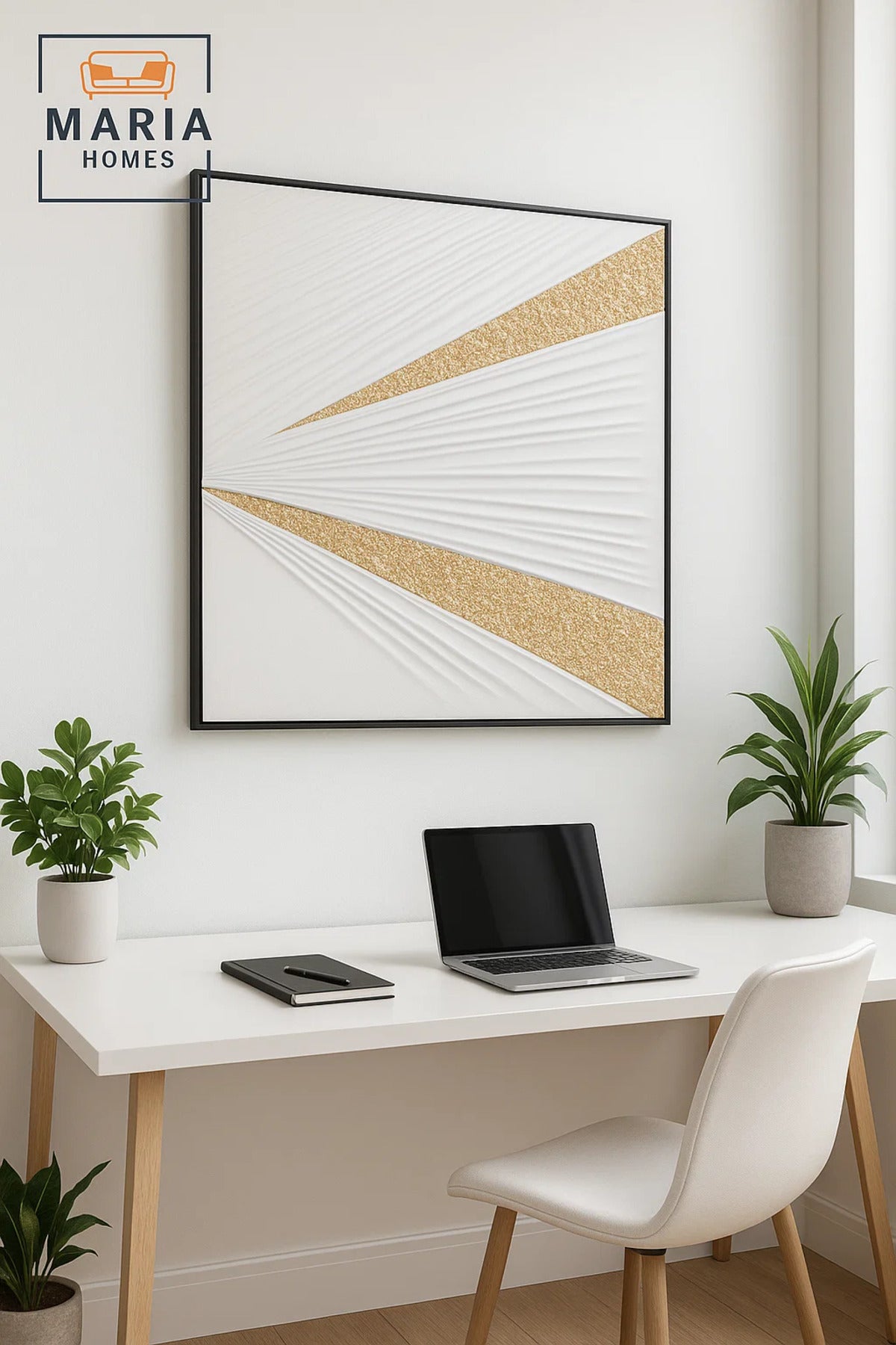 White and Gold Abstract Folded Wall Art Modern Luxury Textured Decor for Living Room 100*100CM
