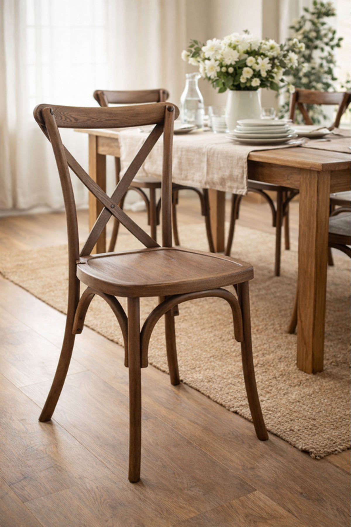 Brown Cross Back Wooden Dining Chair 42x43x87cm CafŽ Restaurant brown cross back