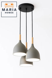 Triple Pendant Light with Wood and Matte Grey Finish