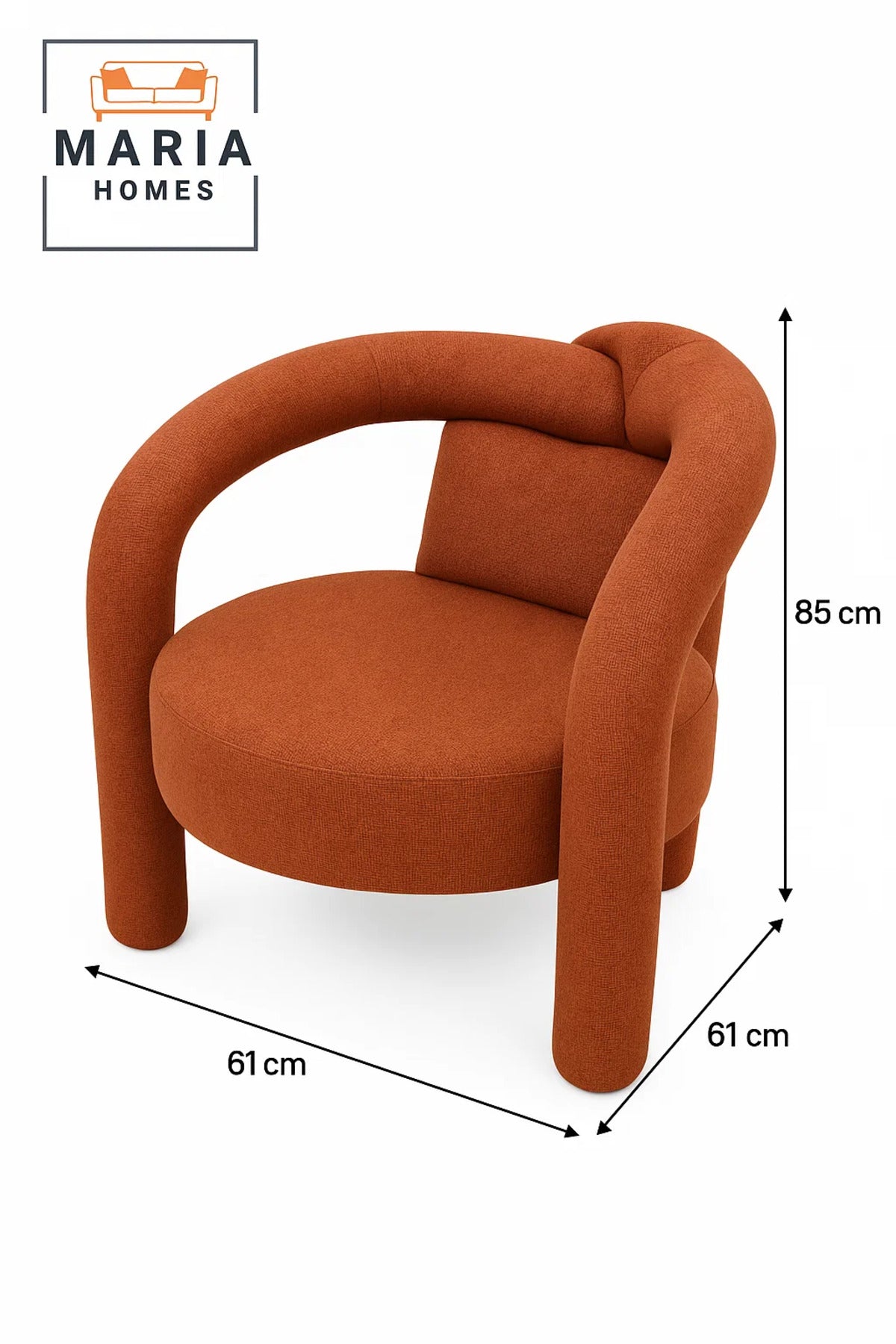 Rust Orange Round Accent Chair Ð Modern Knot Back Armchair with Bold Upholstery and Artistic Design