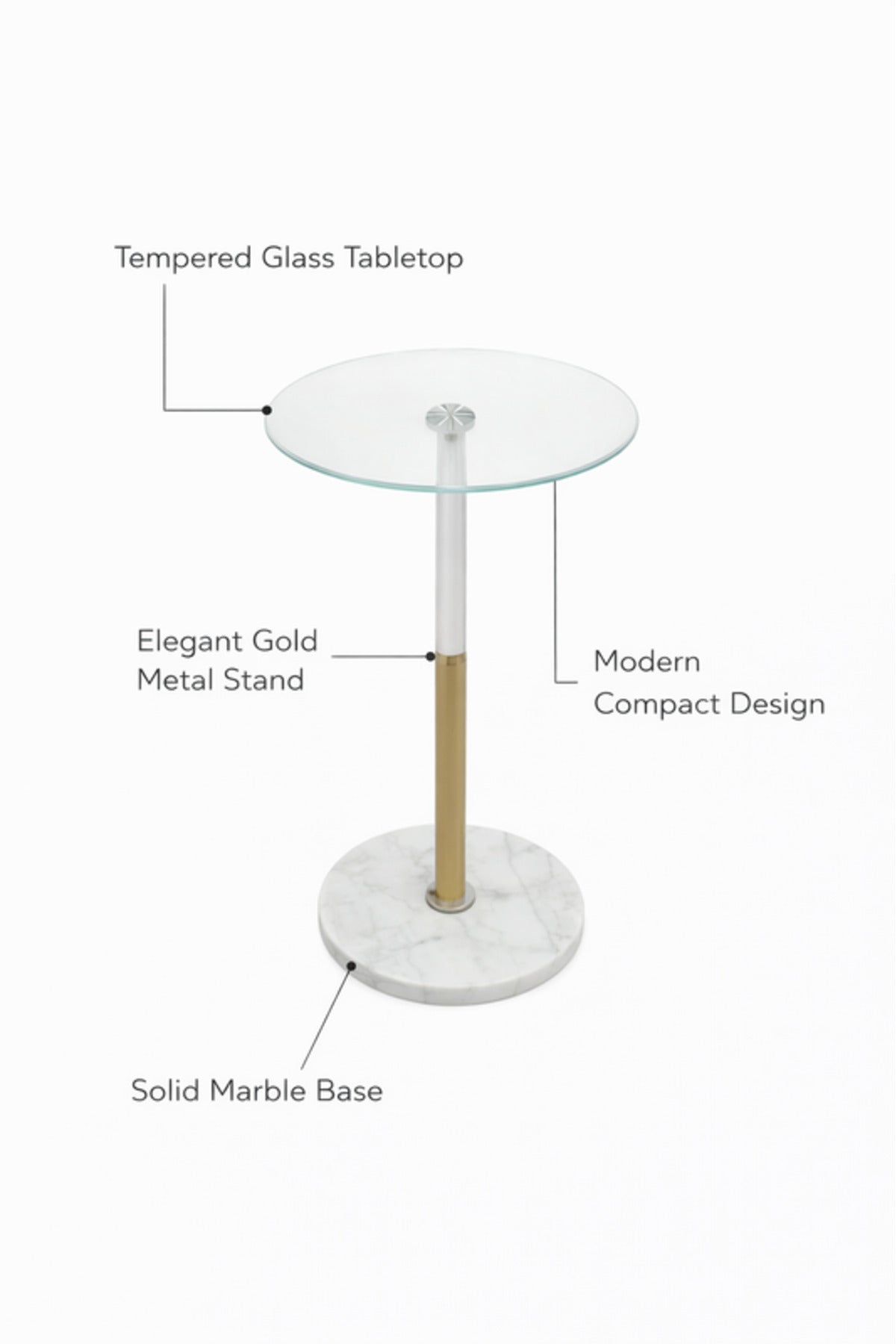 Round Glass Side Table with Gold Column and Marble Base 35_35_56 cm Accent round glass