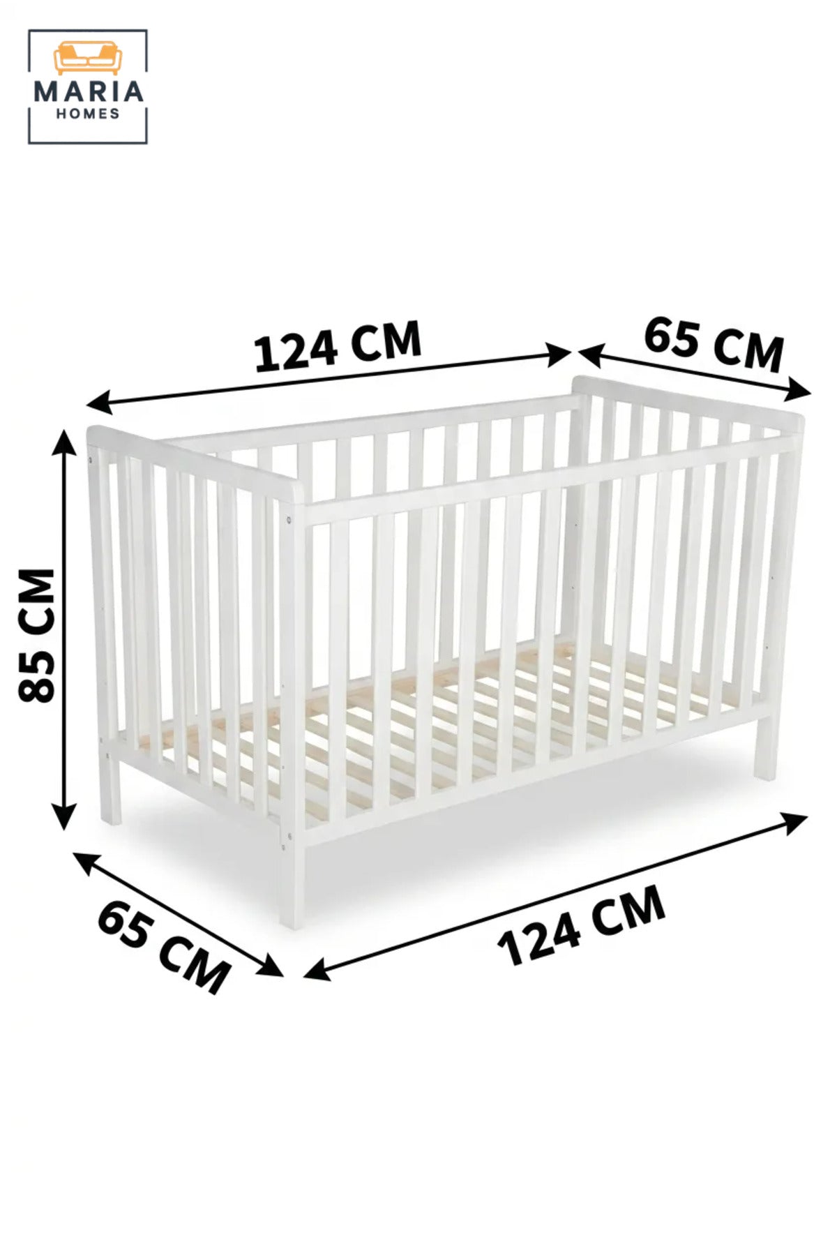 Wooden Baby Cot with Slatted Safety Rails, Modern Nursery Crib Bed with Raised Sleeping Base for Newborn Babies, Infants and Toddlers