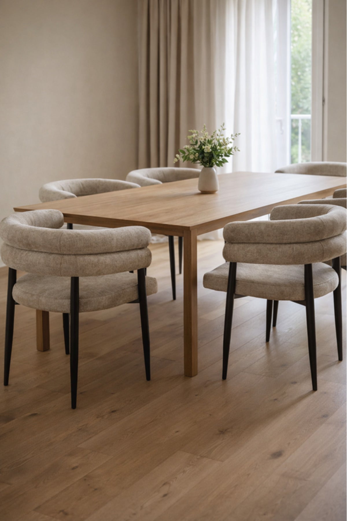 Dark Beige Fabric Arm Dining Chair 76x52x49cm Modern dark beige fabric Kitchen
