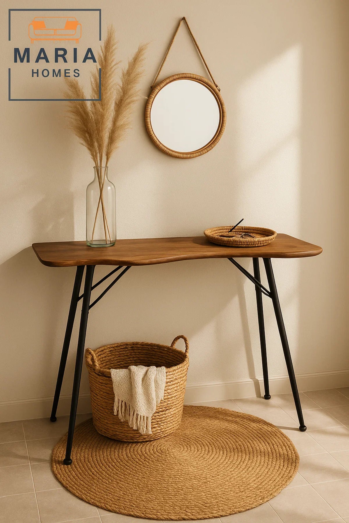 Modern Wooden Console Table with Curved Edge Ð 120x40x76cm Decorative Hallway or Entryway Table