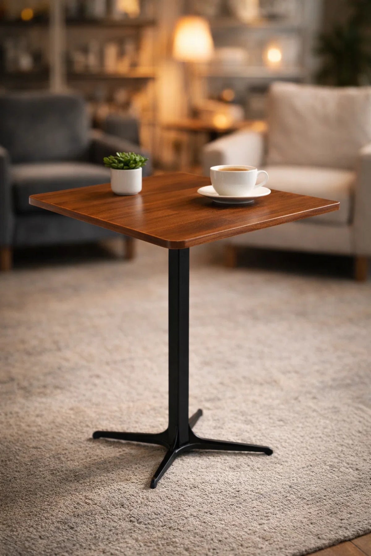 Modern Brown Coffee Table with Black Base, 70x70x75 CM modern brown coffee Dinner