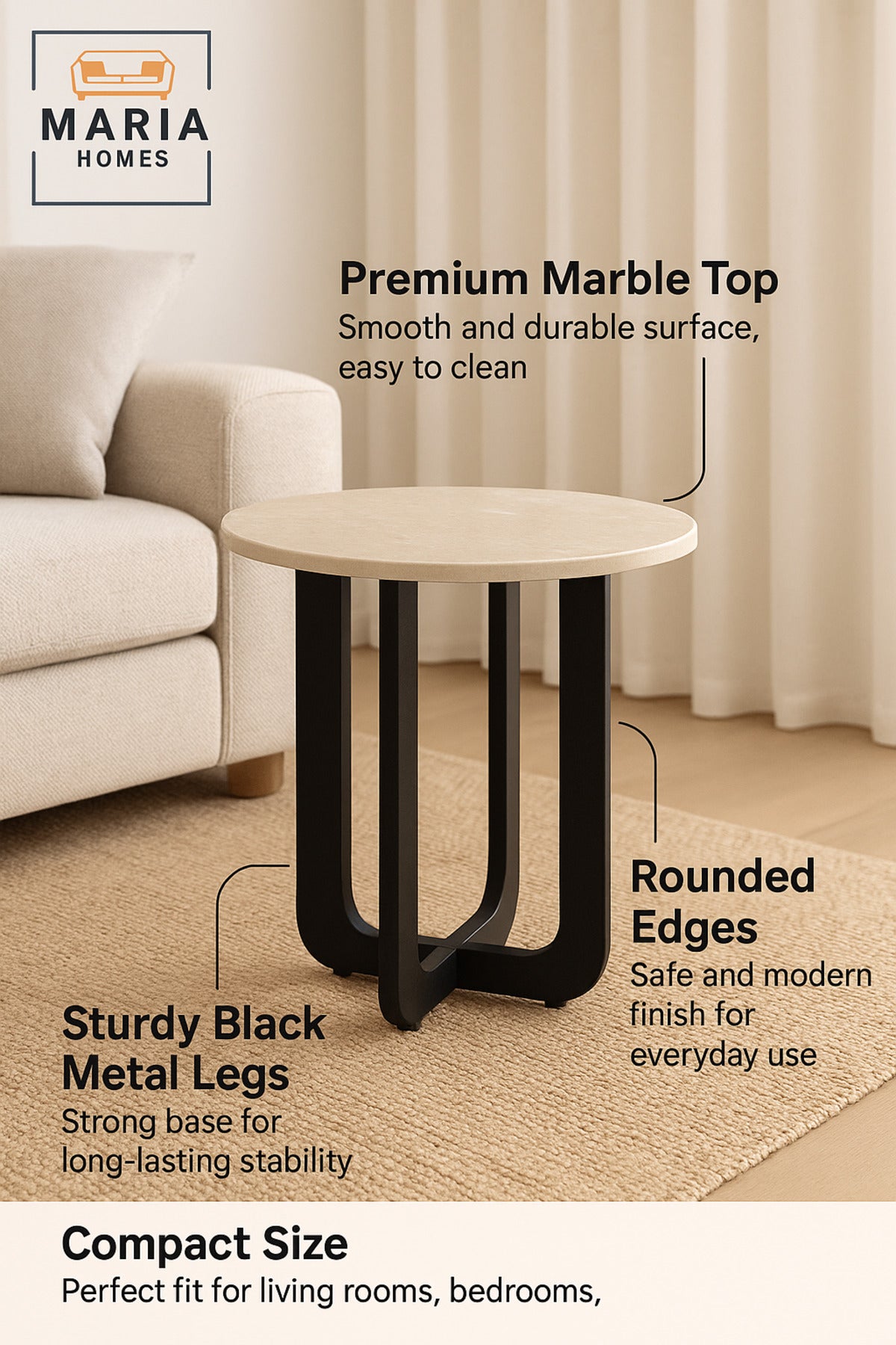 Modern Round Wooden Side Table Ð Black Base Legs 45_55 cm