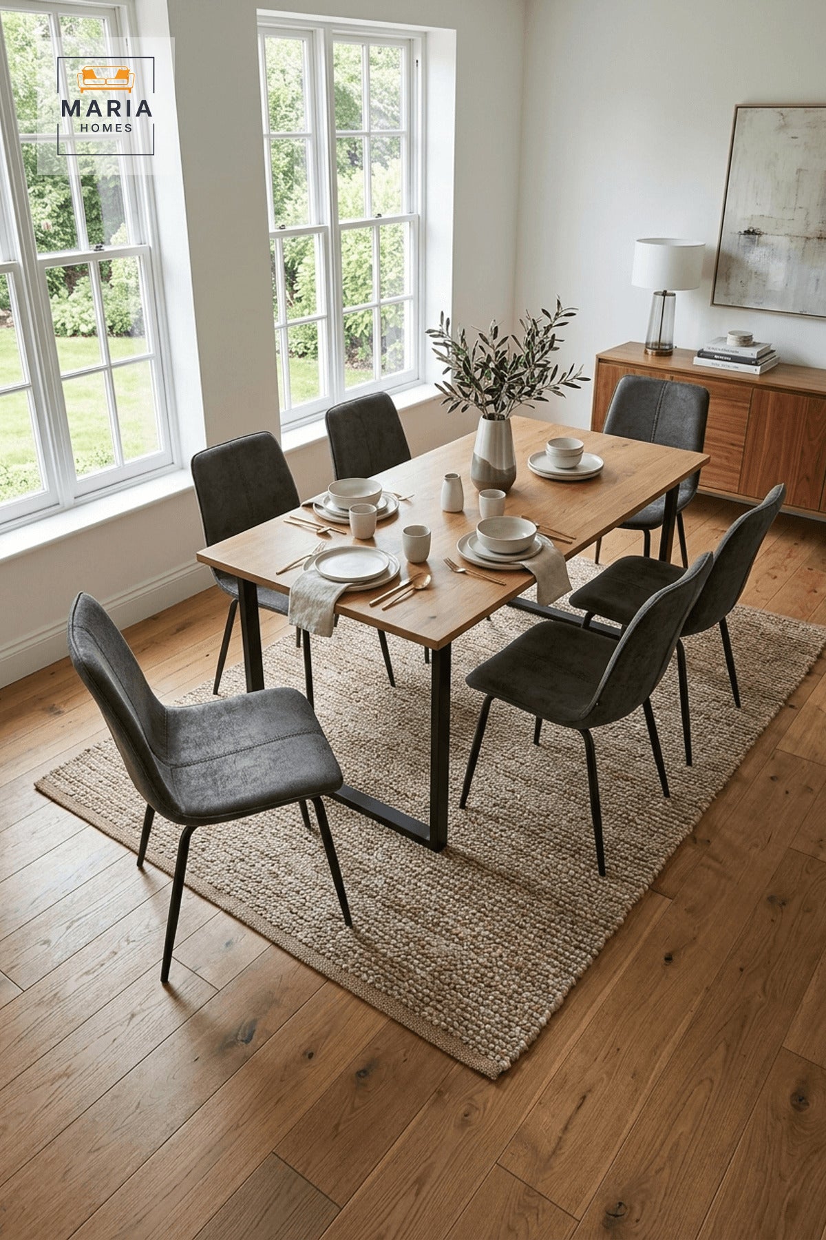 Dark Upholstered Dining Chair with Black Metal Legs for Home Dining Spaces