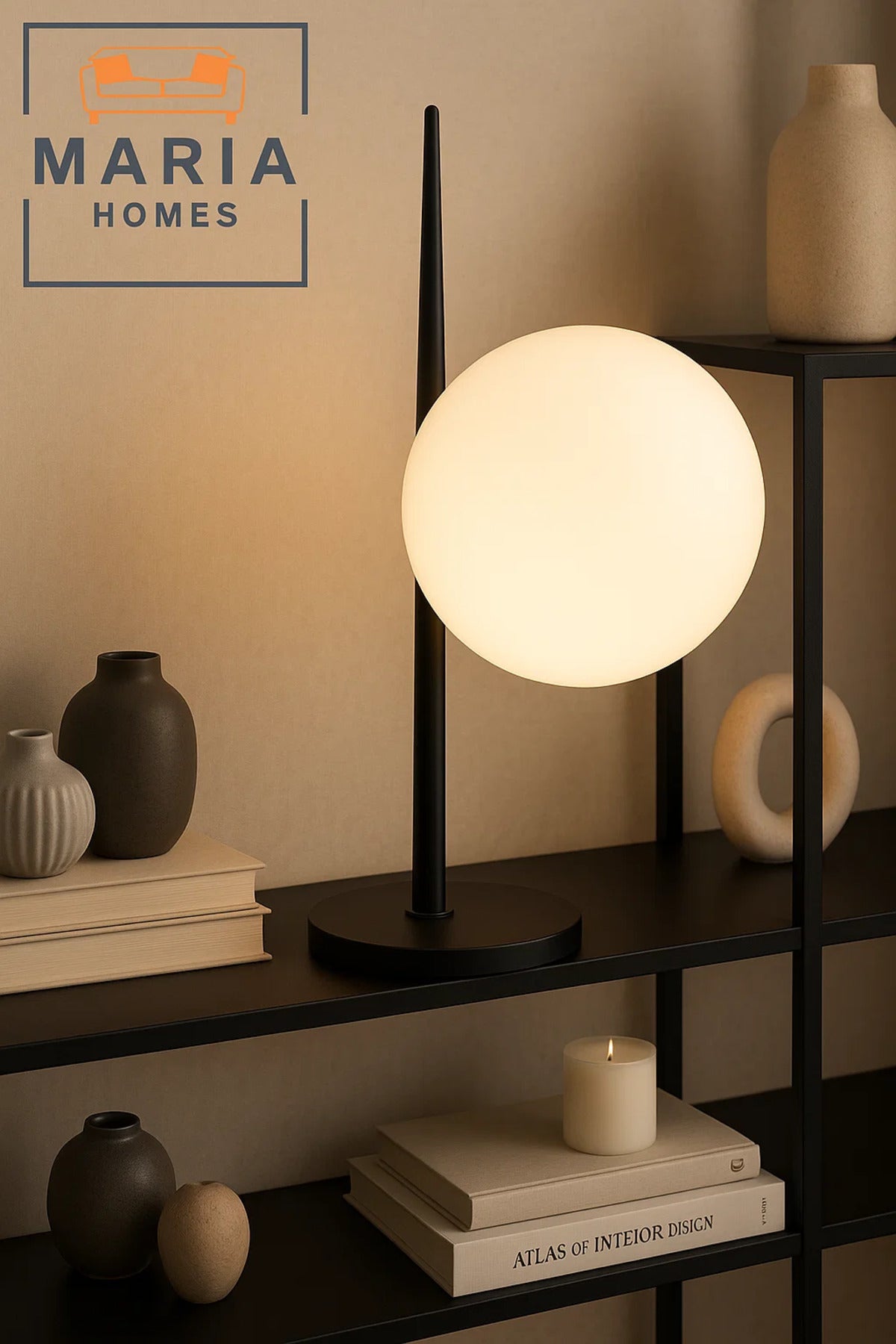 Minimalist Globe Table Lamp with Matte Black Stand