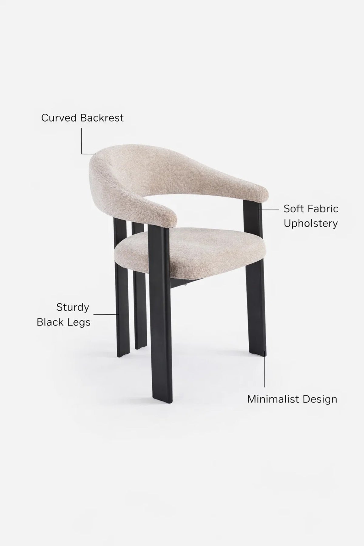 Light Beige Armchair with Black Wooden Legs, 79x49x48 CM light beige armchair Dining