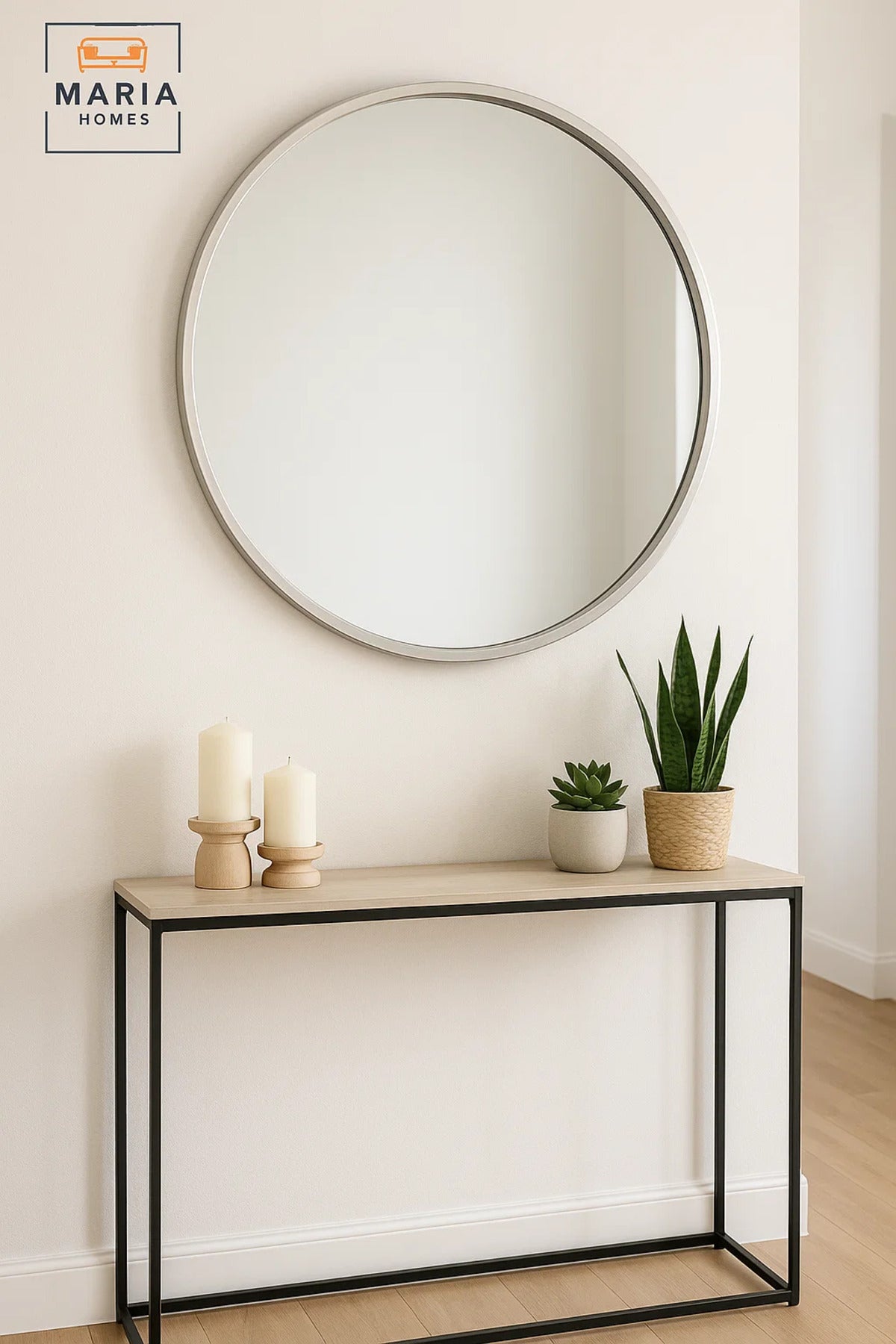 Round Silver Frame Wall Mirror for Bedroom, Bathroom, Vanity & Home D≈Ωcor 100x100 cm