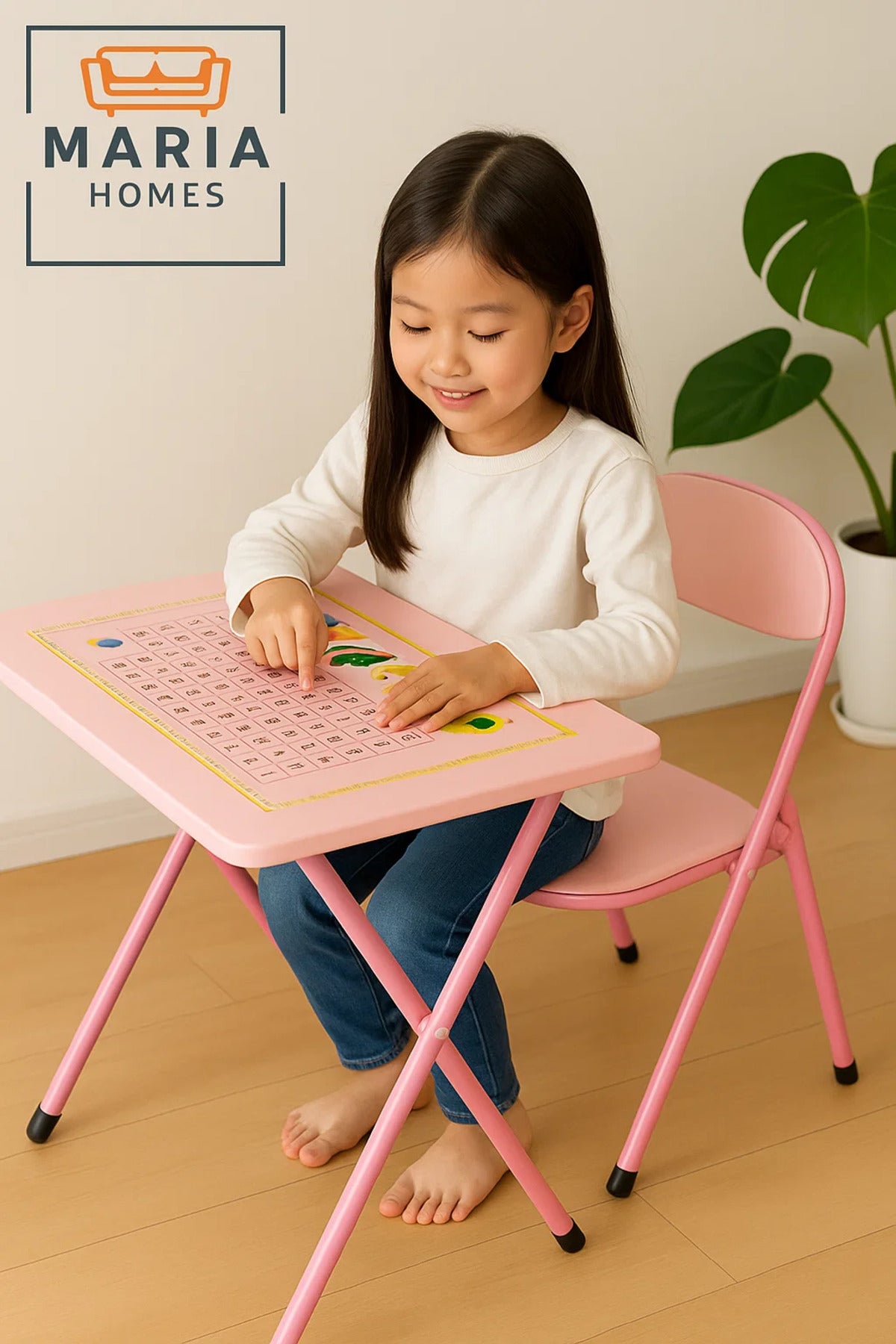 Pink Kids Study Table and Chair Set Ð Foldable Learning Desk with Alphabet Design