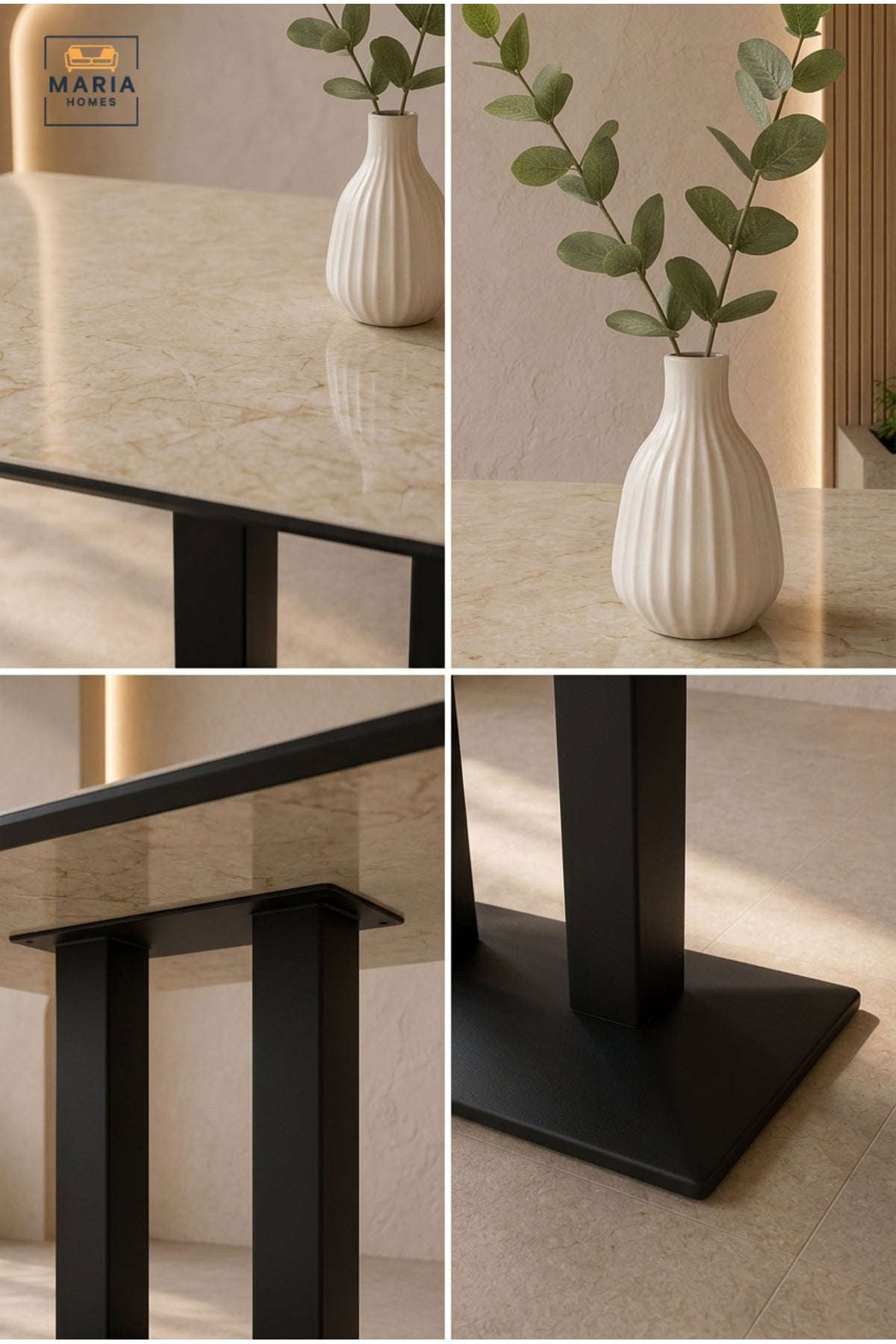 Modern Square Dining Table Marble Look Top Restaurant Table Café Table with Black Base