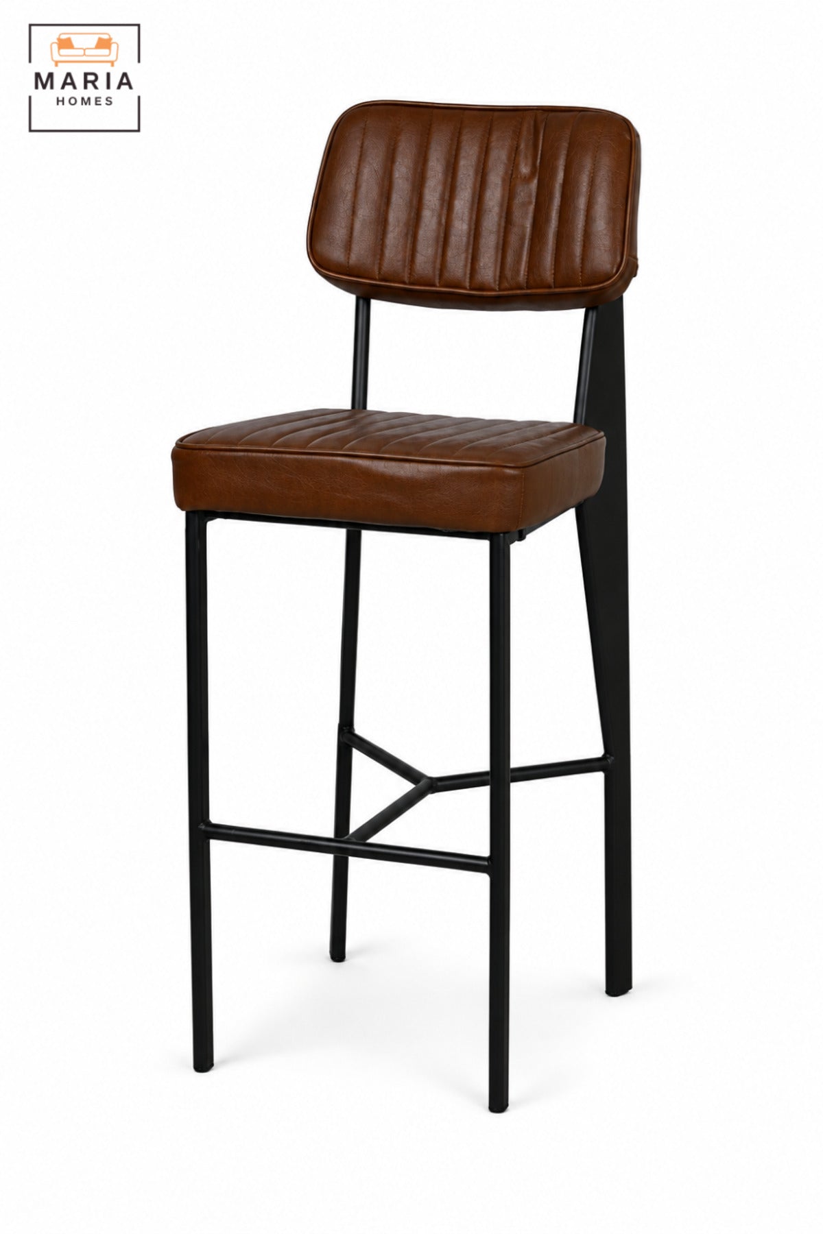 Modern Upholstered Bar Stool with Padded Ribbed Seat, Supportive Backrest and Integrated Footrest | High Kitchen Counter Chair for Café and Dining