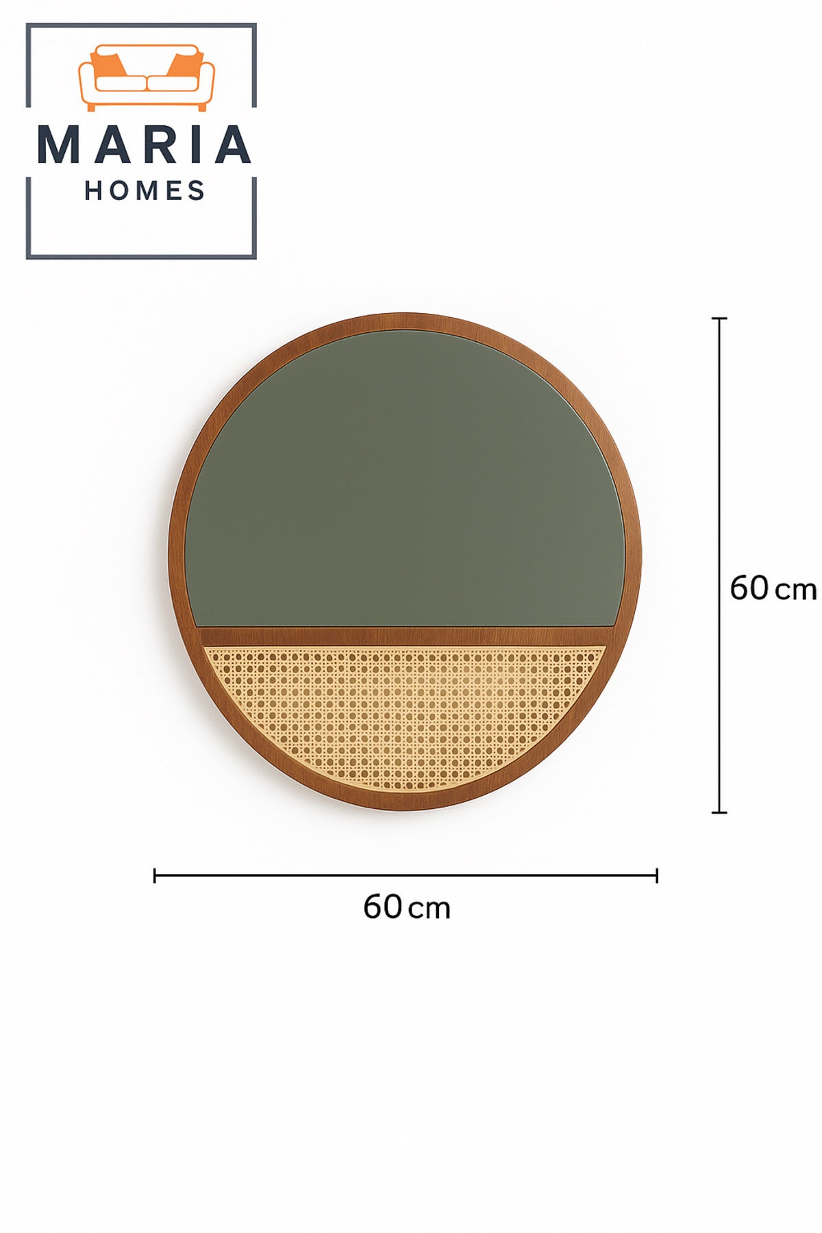 Round Wall Mirror 100 cm Ð Dark Wood Frame with Rattan Panel