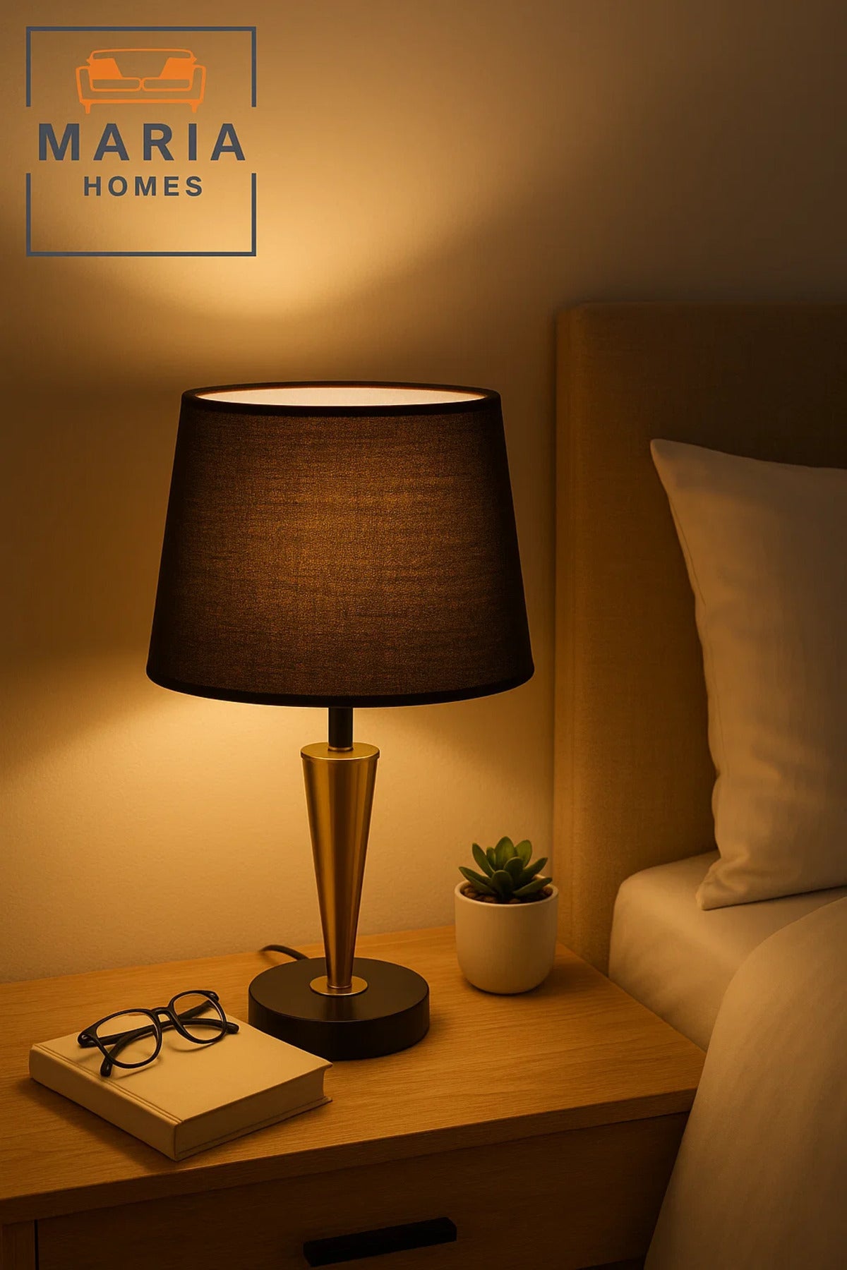 Black and Gold Table Lamp with Tapered Base