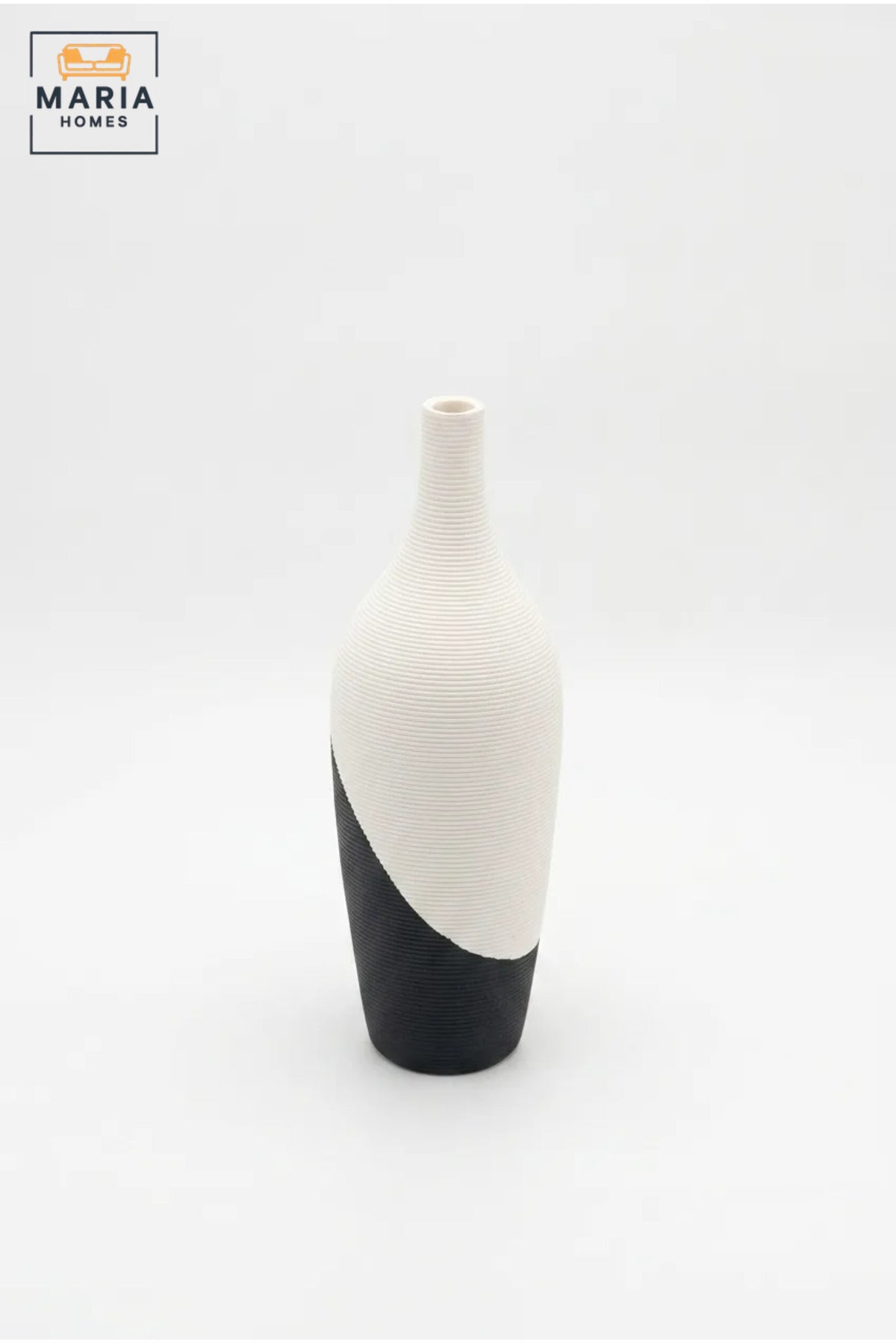 Modern Tall Decorative Flower Vase with Two-Tone Abstract Design, Slender Bottle Shape and Ribbed Texture for Living Room, Bedroom, Office and Console Décor