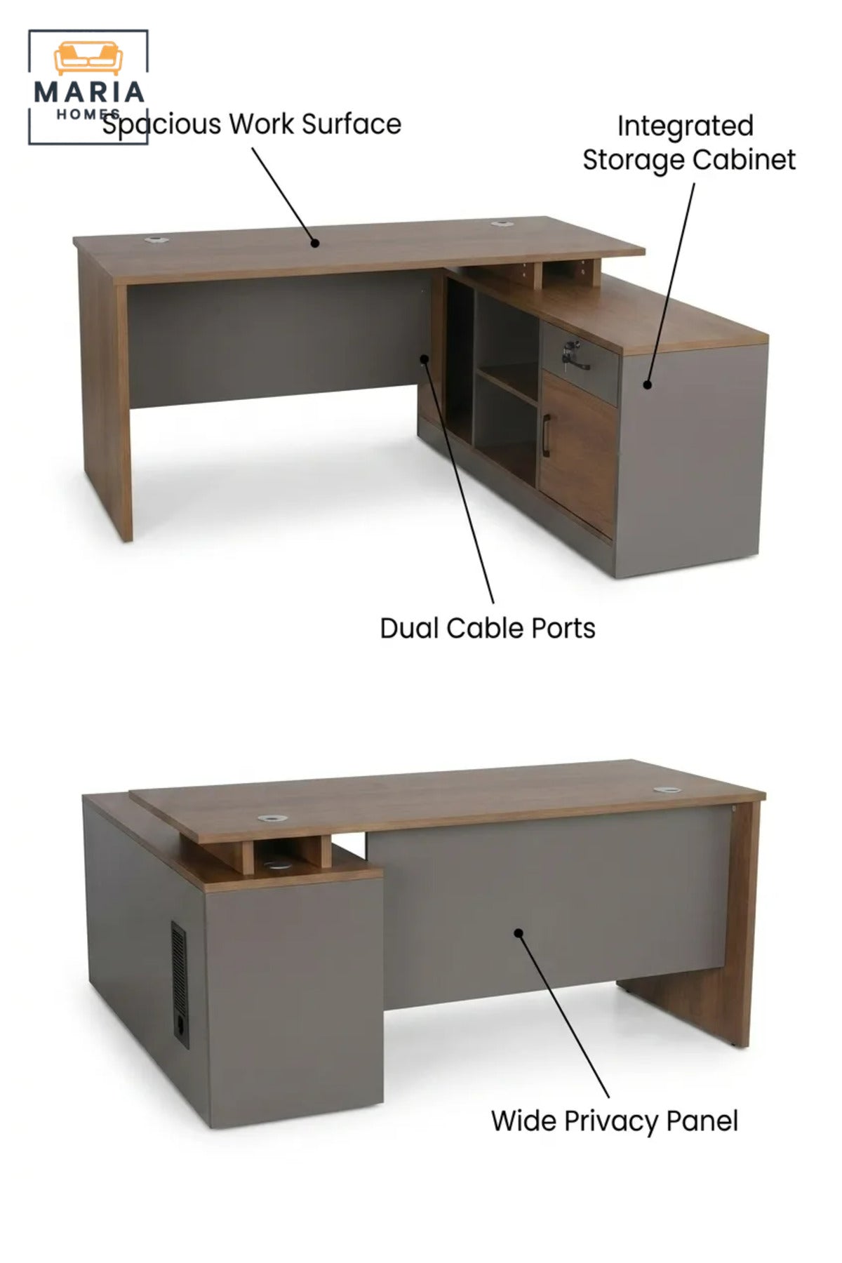 Modern Office Desk with Wooden Top, Side Storage Cabinet, Drawer and Open Shelves, Computer Workstation for Home Office, Study Room and Workplace