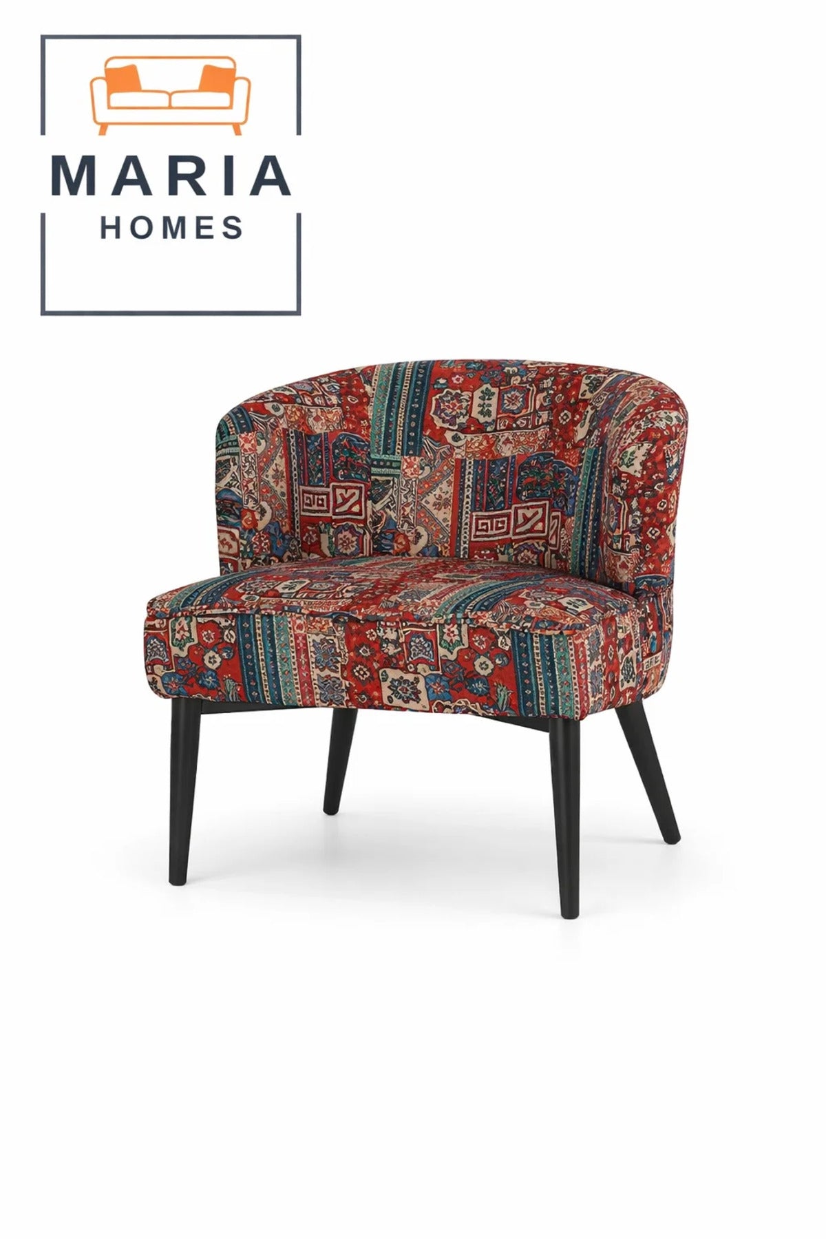 Red Patterned Accent Chair with Black Legs Ð Modern Lounge Chair