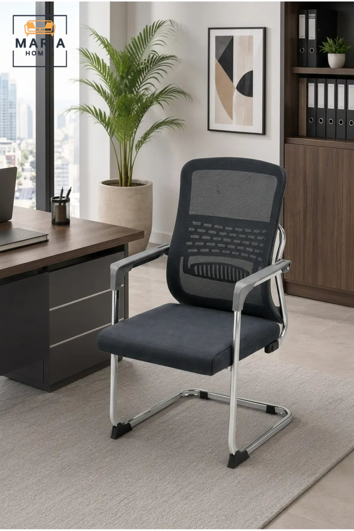 Ergonomic Mesh Visitor Chair with Cushioned Seat, Chrome Frame and Modern Conference Design