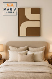 Framed Abstract Wall Art Ð Beige Curved Lines on Textured Brown Canvas and Size 123*4.3*123 cm