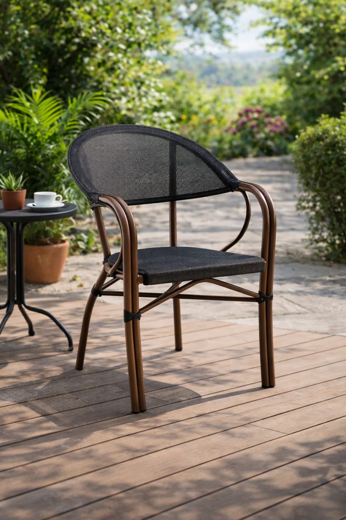Coffee Outdoor Dining Chair with Mesh Back and Armrests coffee outdoor dining Garden