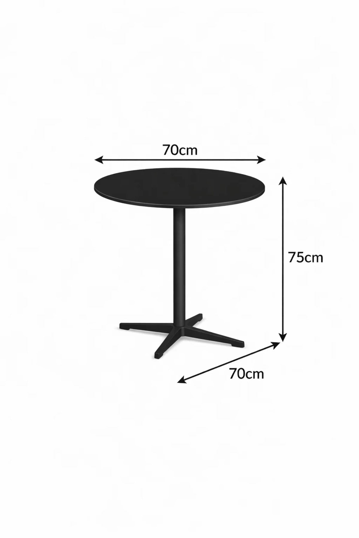 Modern Black Round Cafe Table 70cm Wood Top Metal Cross Base for Kitchen Dining Breakfast Nook