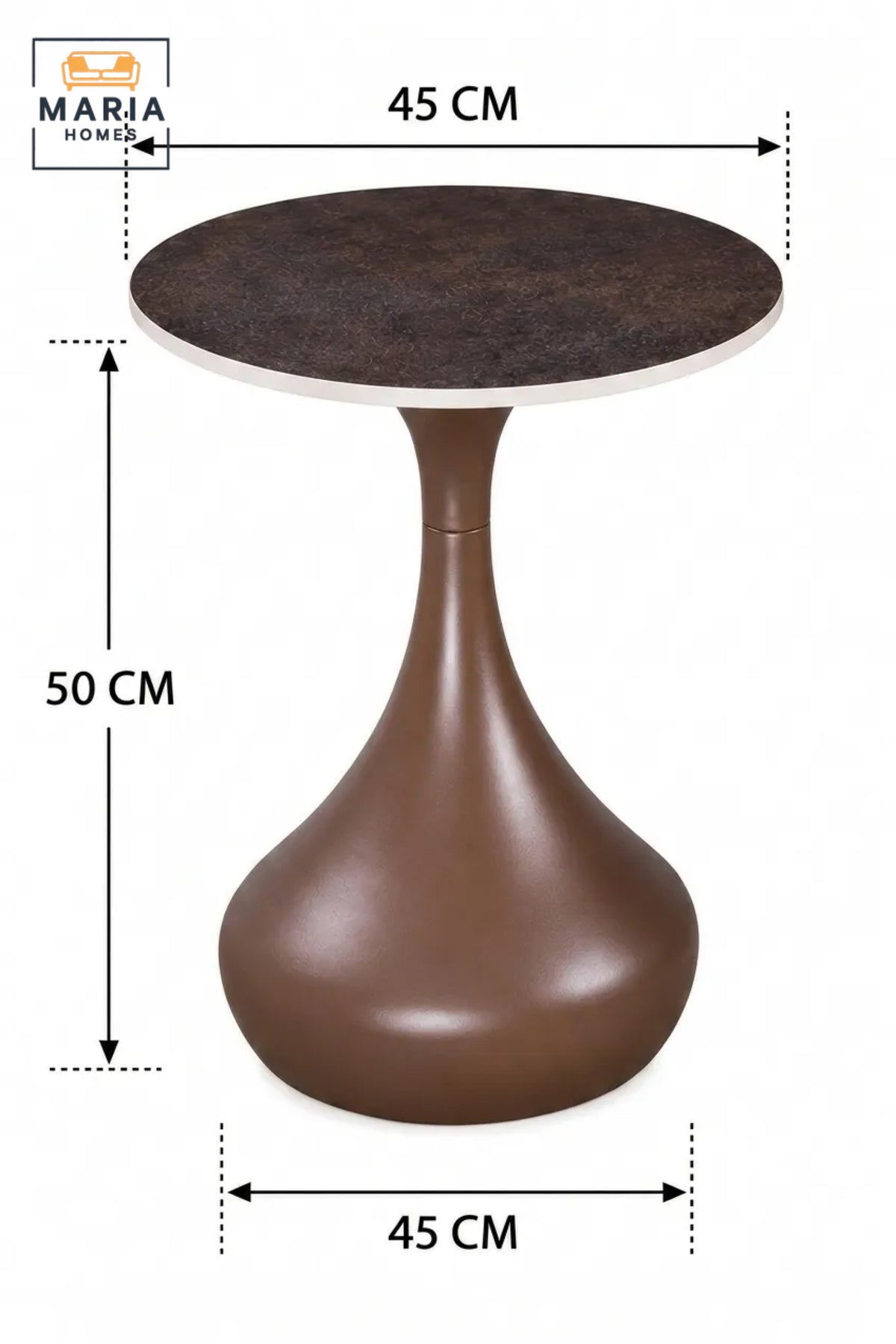 Modern Round Caf≈Ω Table √ê Marble Effect Top with Sculptural Brown Pedestal Base, Contemporary Bistro Table for Dining Room, Caf≈Ω & Restaurant
