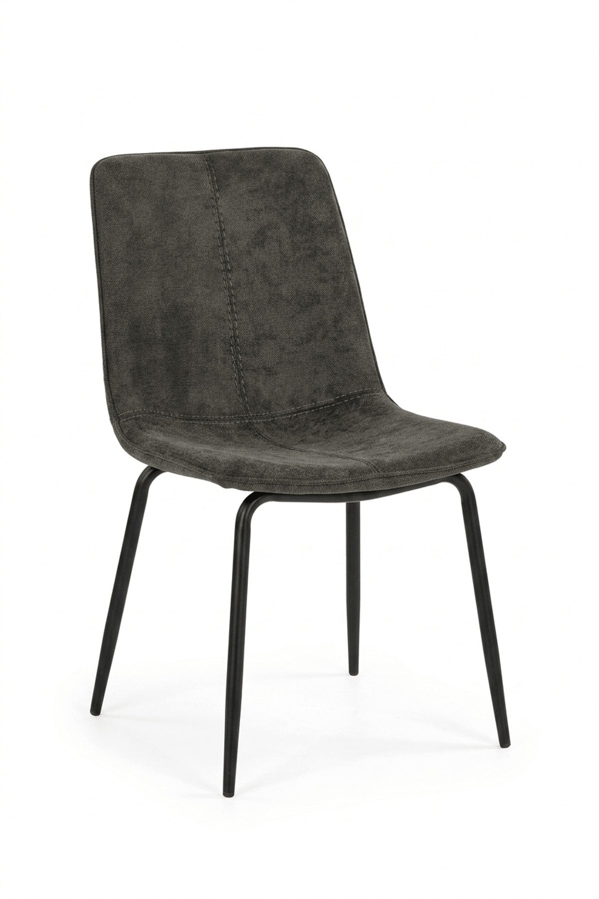 Dark Upholstered Dining Chair with Black Metal Legs for Home Dining Spaces
