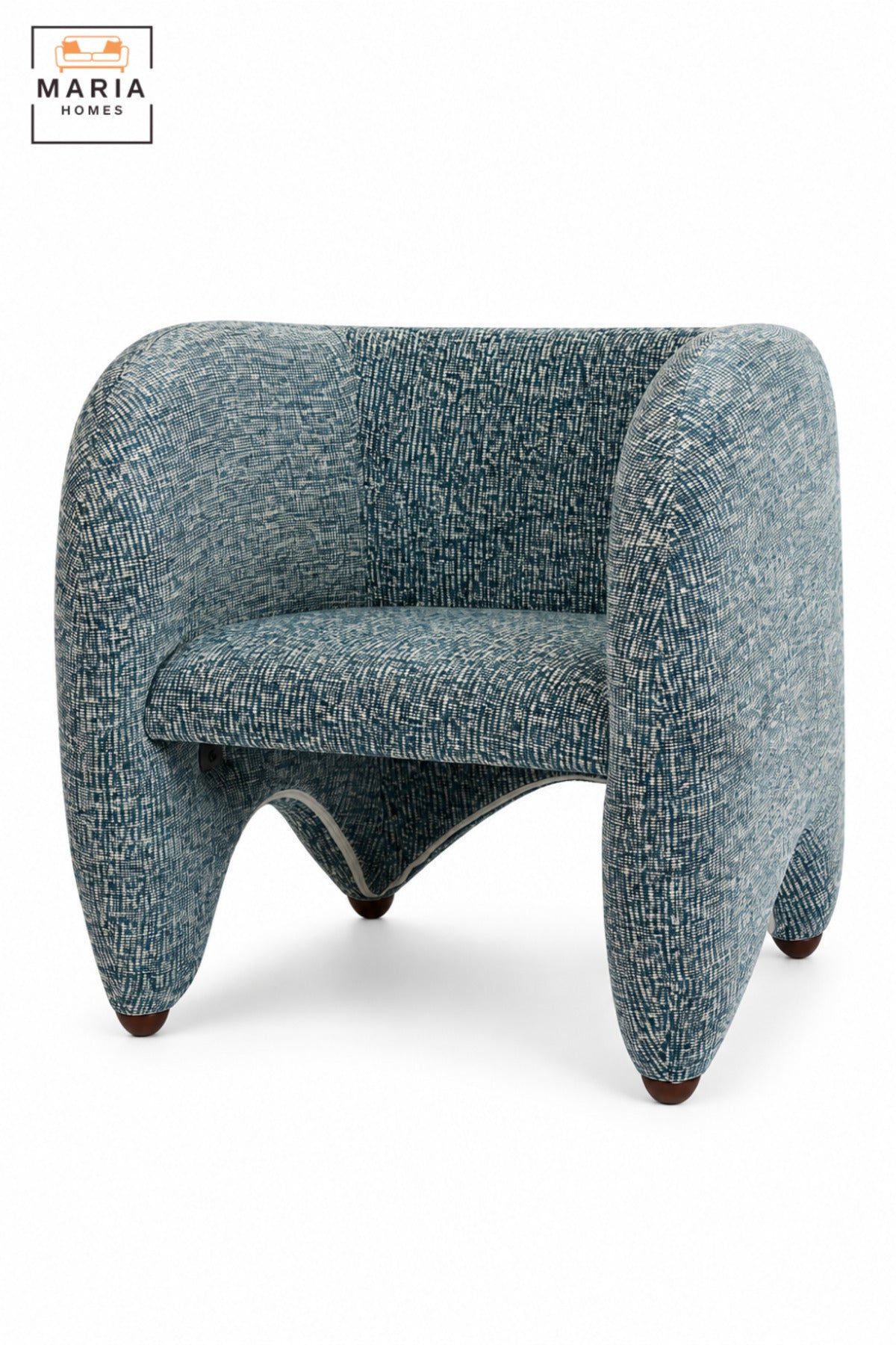Modern Blue Upholstered Accent Chair with Curved Backrest, Padded Seat and Sculptural Design for Living Room, Bedroom, Lounge & Reception