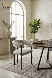 Modern Upholstered Dining Chair with Curved Backrest & Metal Legs for Dining Room Furniture
