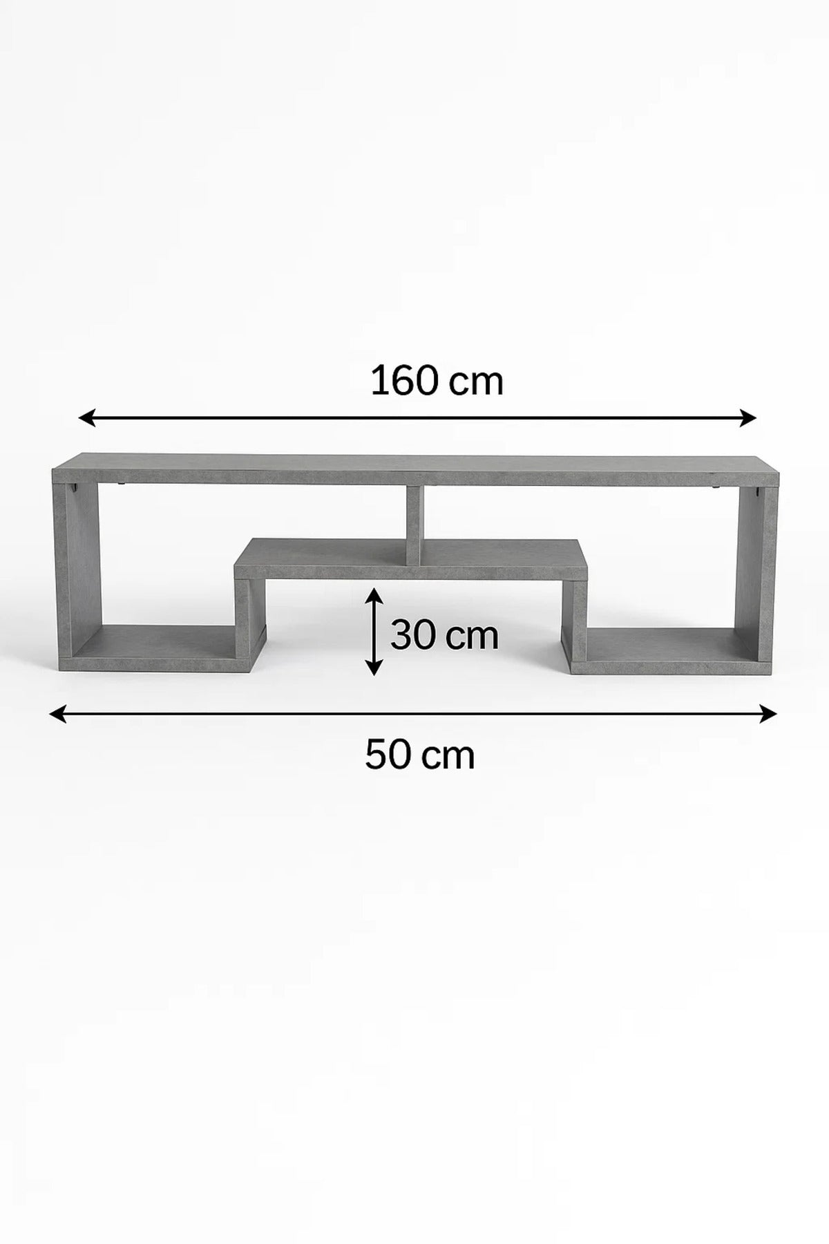 Modern Style Gray TV Stand Ð 160x30x50 cm Minimalist Open Shelf Media Console