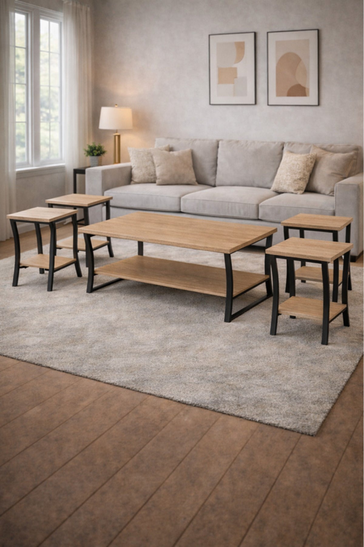 Wood 1+4 Coffee Table Set √ê Elegant Wood Design with 1 Large and 4 Side Tables